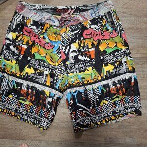 Robert Graham Mens 40 Graffiti Print Swim Trunks Lined Pockets Multi-Colored
